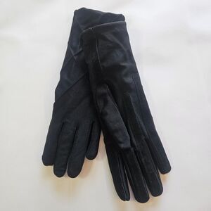 NWOT Isotoner Women's Driving Gloves Leather Patch Nylon Spandex Stretch Black
